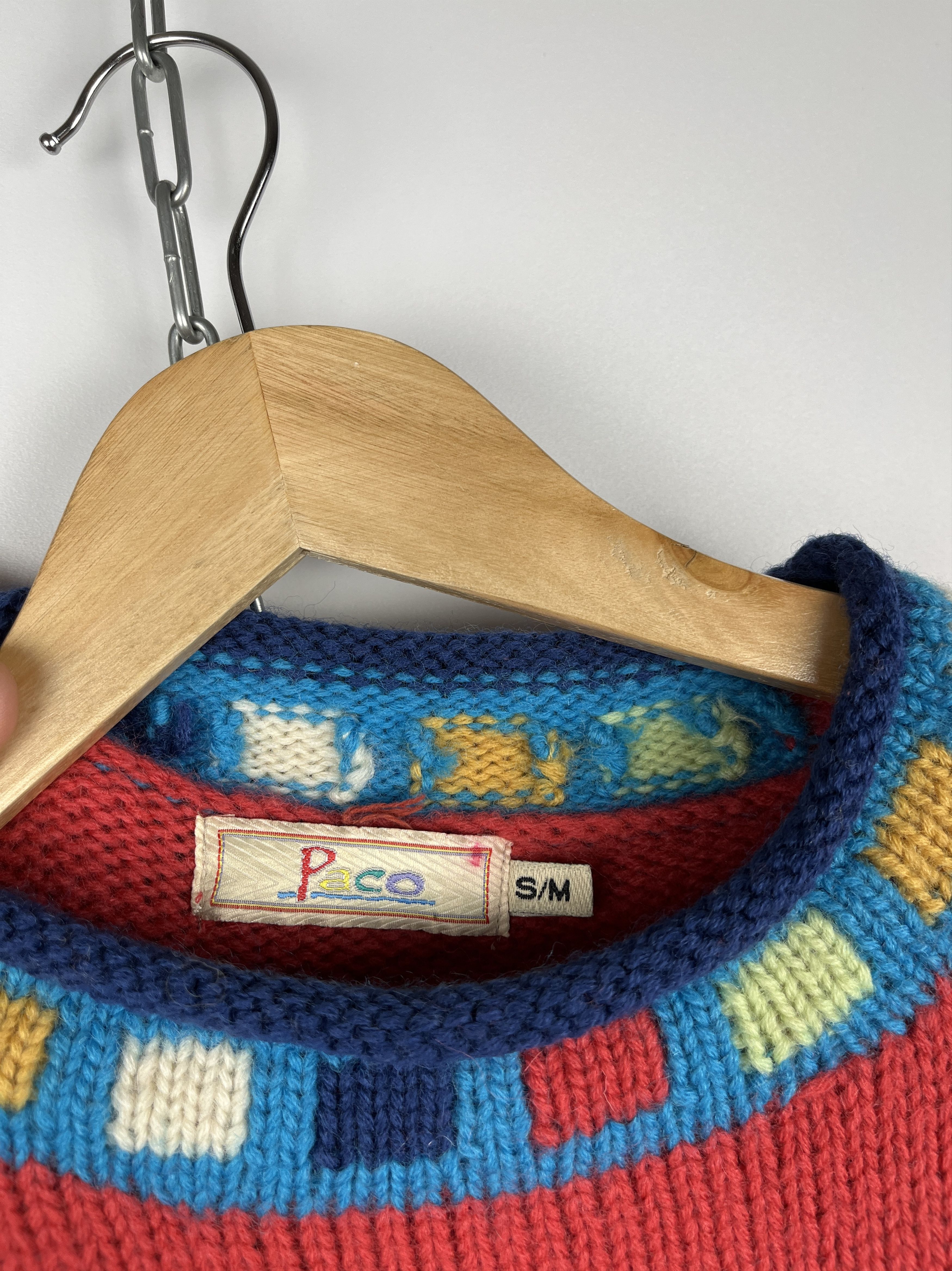 Vintage PACO Abstract Geometric Crazy Wool Knit Sweater Size S/M Size US S / EU 44-46 / 1 - 5 Thumbnail
