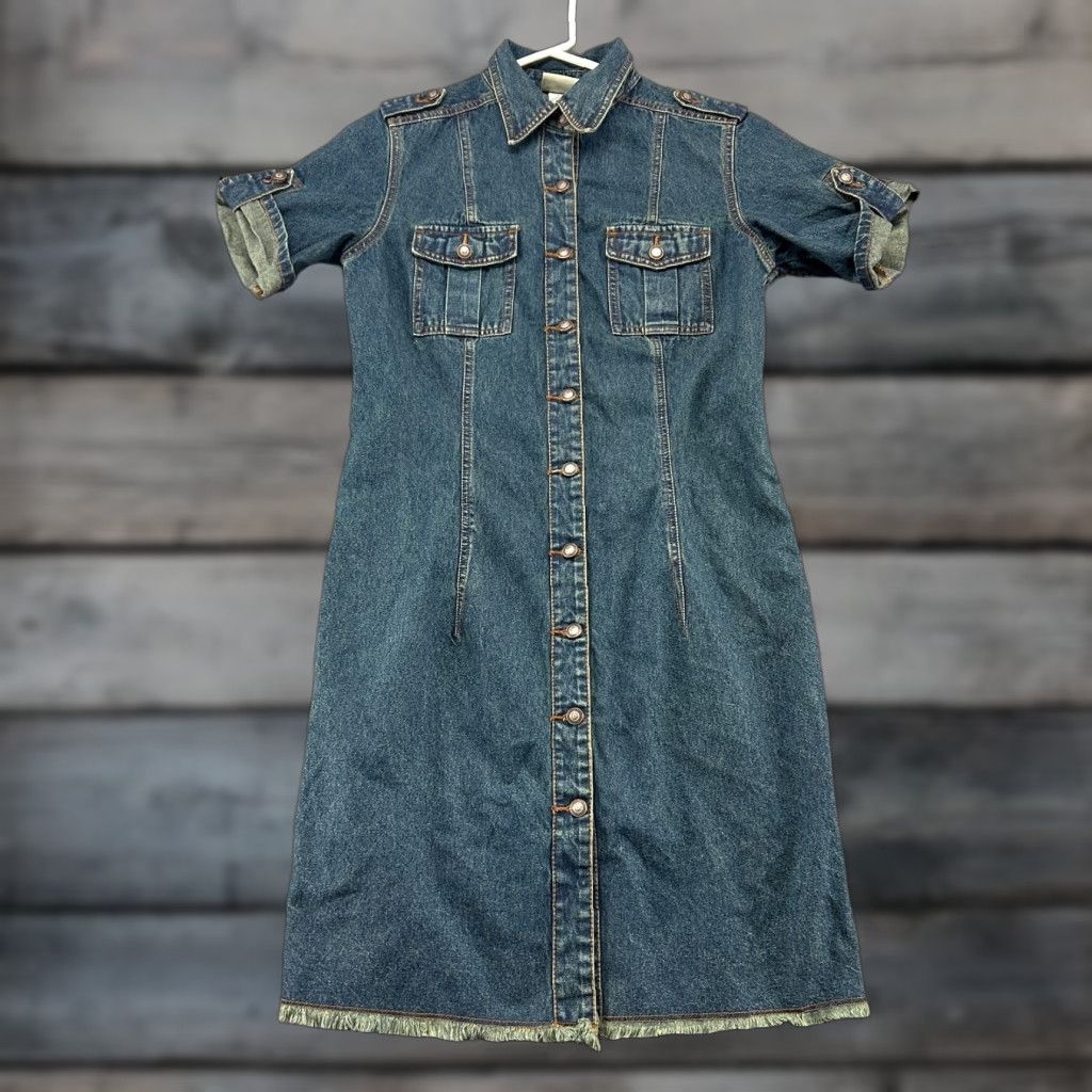 Faded Glory VINTAGE Faded Glory Dress Shirt Dress Womens Small Blue Denim Long Maxi 90s Womens Size 28" / US 6 / IT 42 - 1 Thumbnail