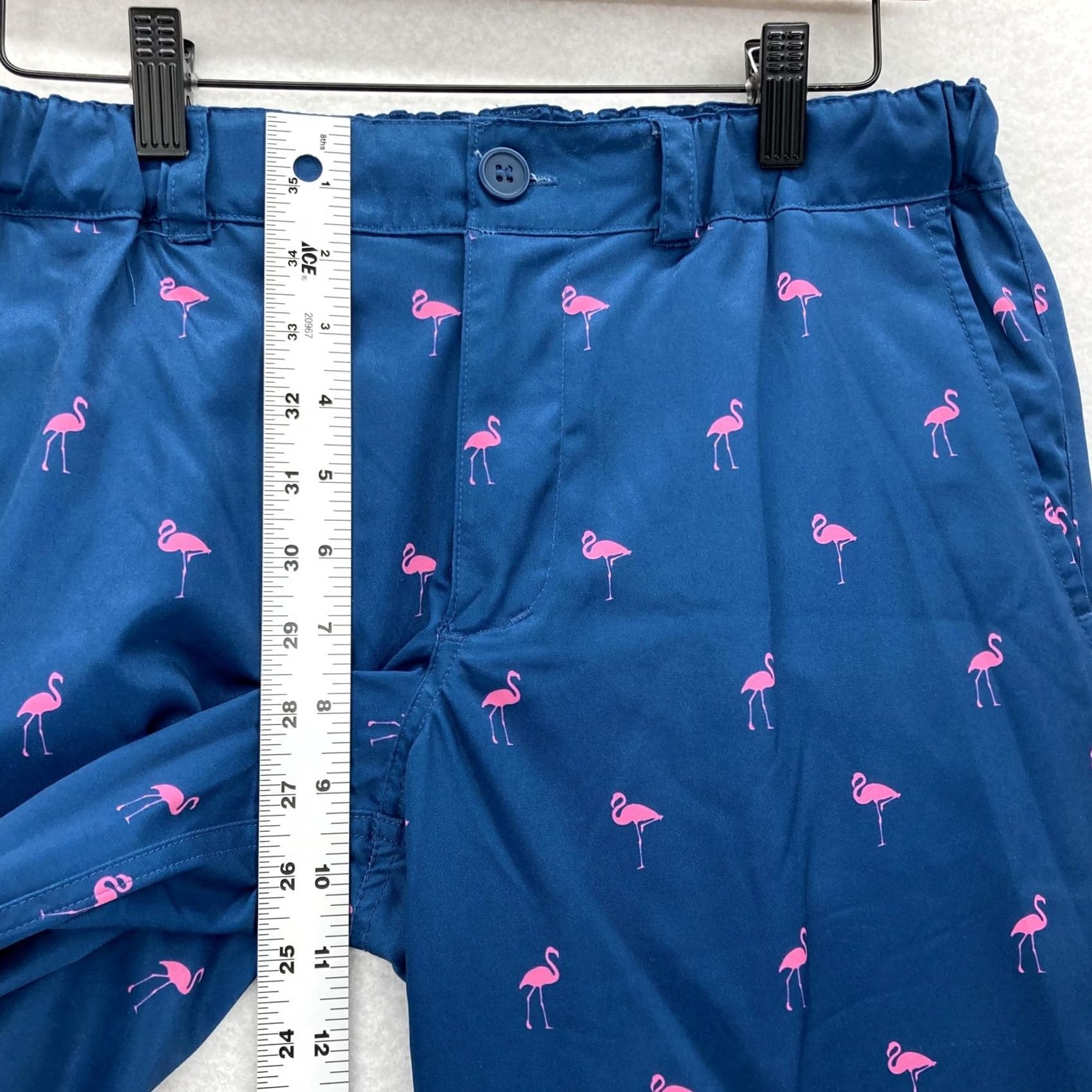 Vintage Tipsy Elves Mens Golf Pants Flamingo Print Navy Blue Flat Front 30in Inseam Stretch Pockets XS? Size US 31 - 7 Thumbnail