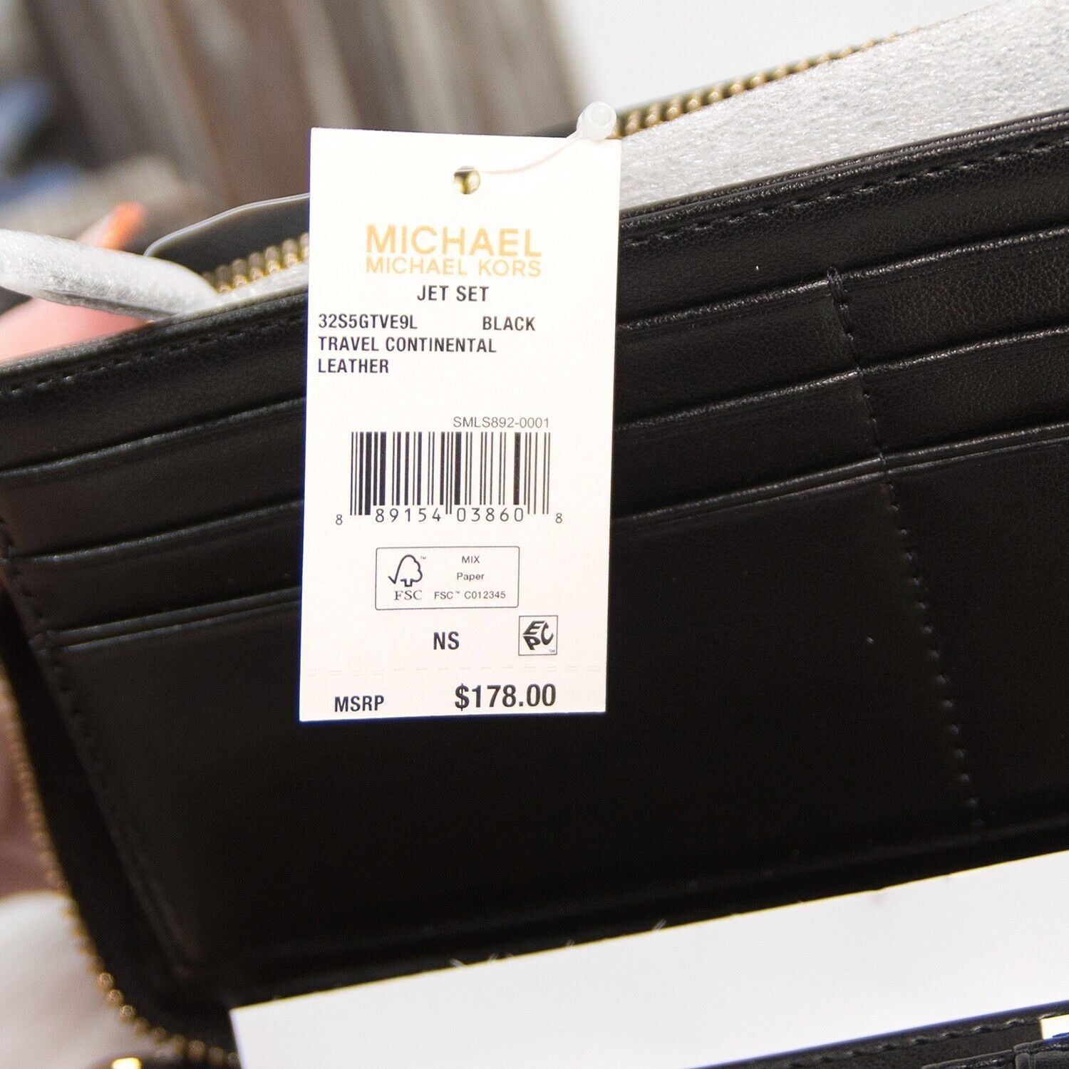Michael Kors Michael Kors Black Leather Zip Around Travel Wallet NWT Size ONE SIZE - 6 Thumbnail