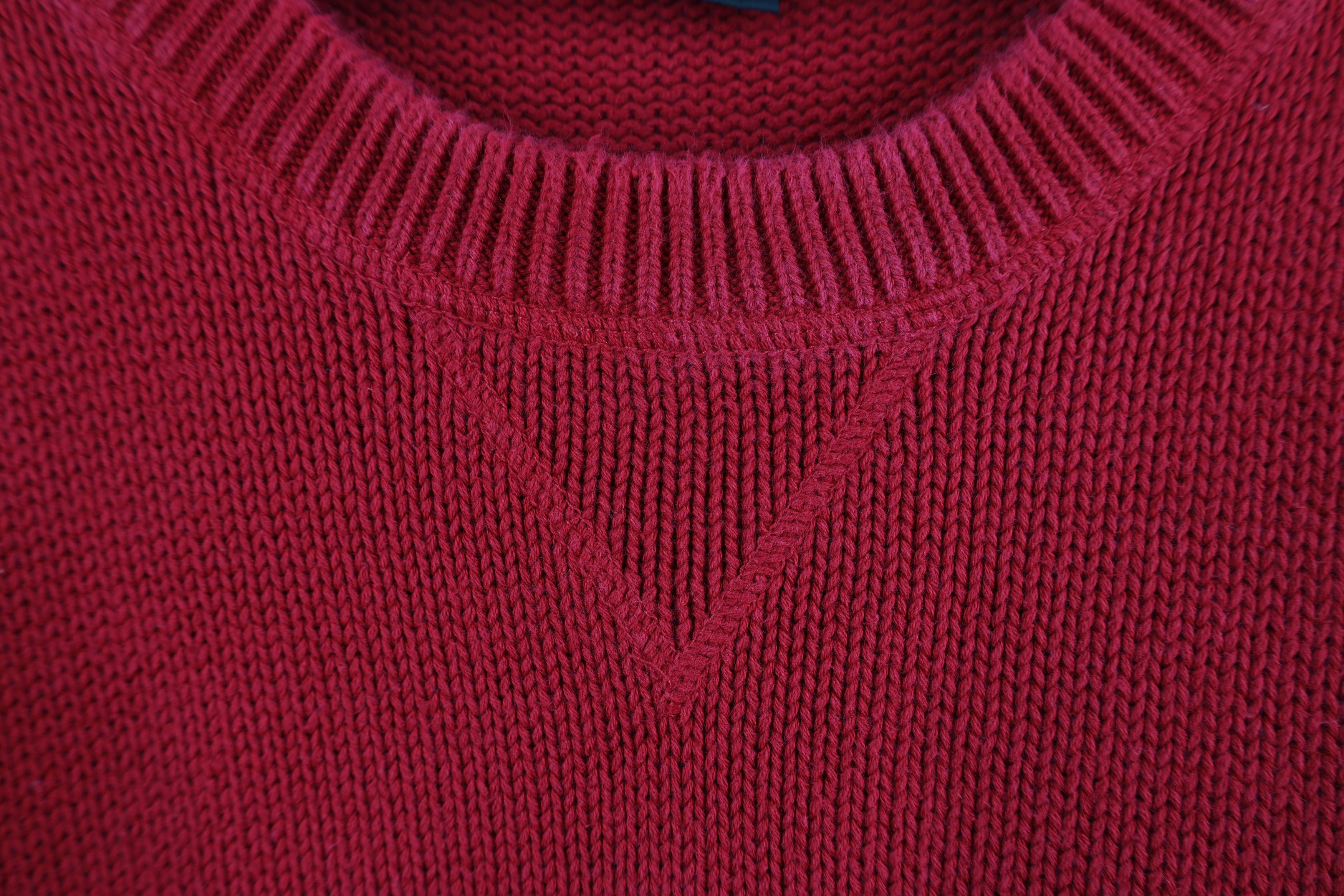 Vintage Vintage 90s Streetwear Blank Cotton Ribbed Knit Sweater Red Size US L / EU 52-54 / 3 - 4 Thumbnail