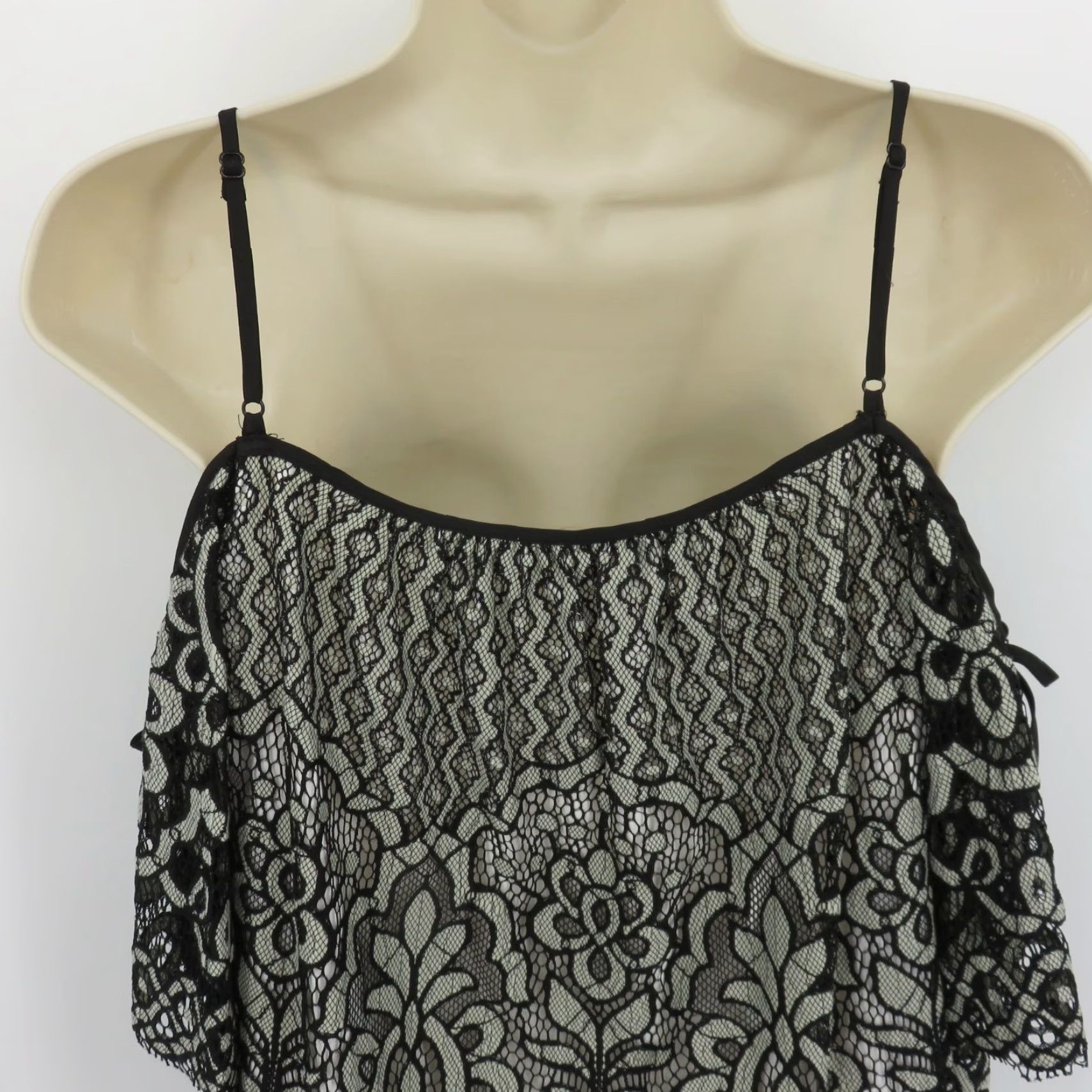 Parker Women Small Black White Lace Overlay Cold Shoulder Going Out Shirt Top
