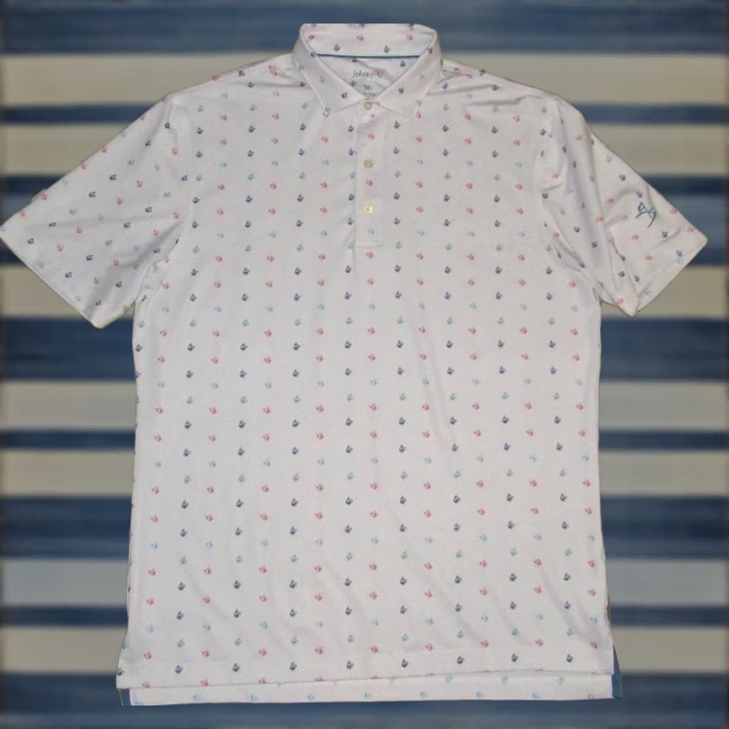 johnnie-O JOHNNIE O White Short Sleeve Cocktail Performance Polo Shirt Medium Mens Polo Size US M / EU 48-50 / 2 - 1 Thumbnail