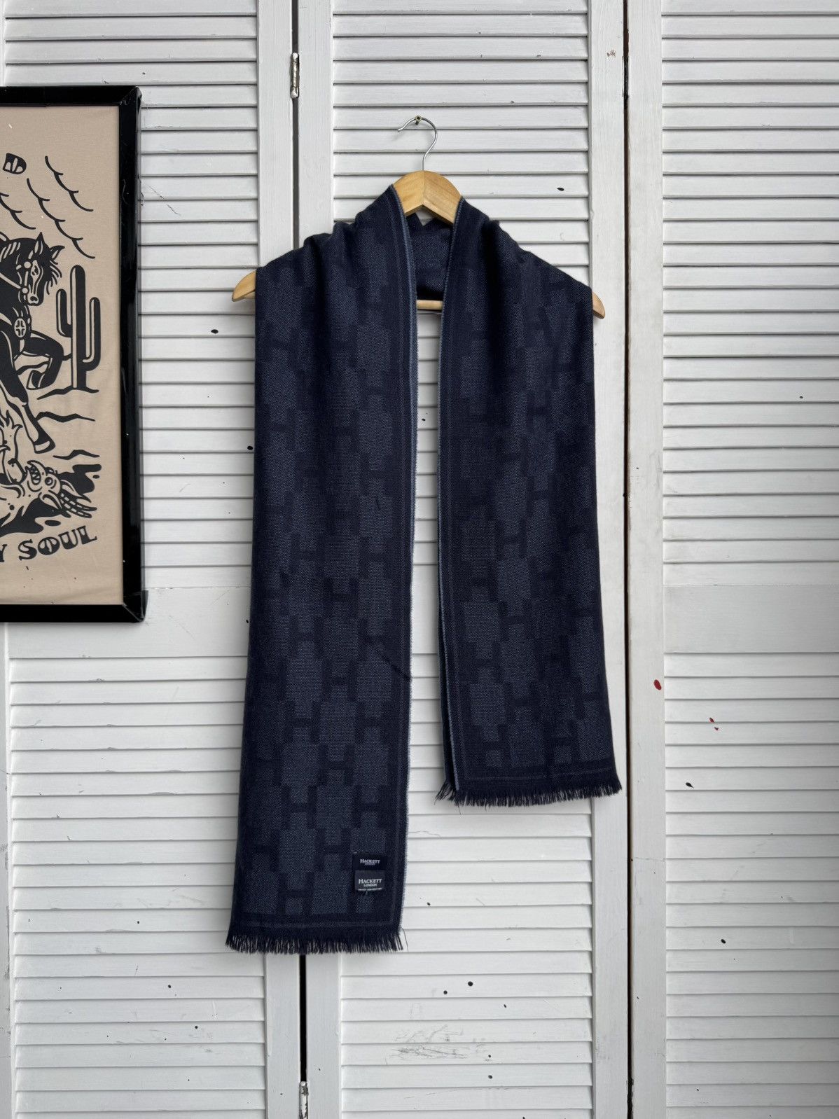 Hackett Hackett London Wool Long Scarf Navy Logo Pattern Size ONE SIZE - 6 Thumbnail