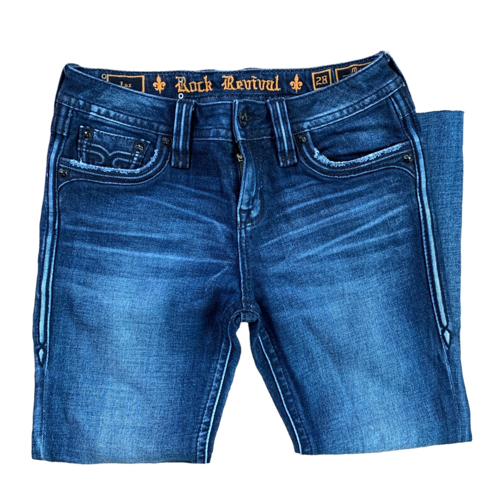Rock Revival Rock Revival Luz Mid-Rise Flair Cropped Raw Hem Jeans 28 Size 28" / US 6 / IT 42 - 1 Thumbnail
