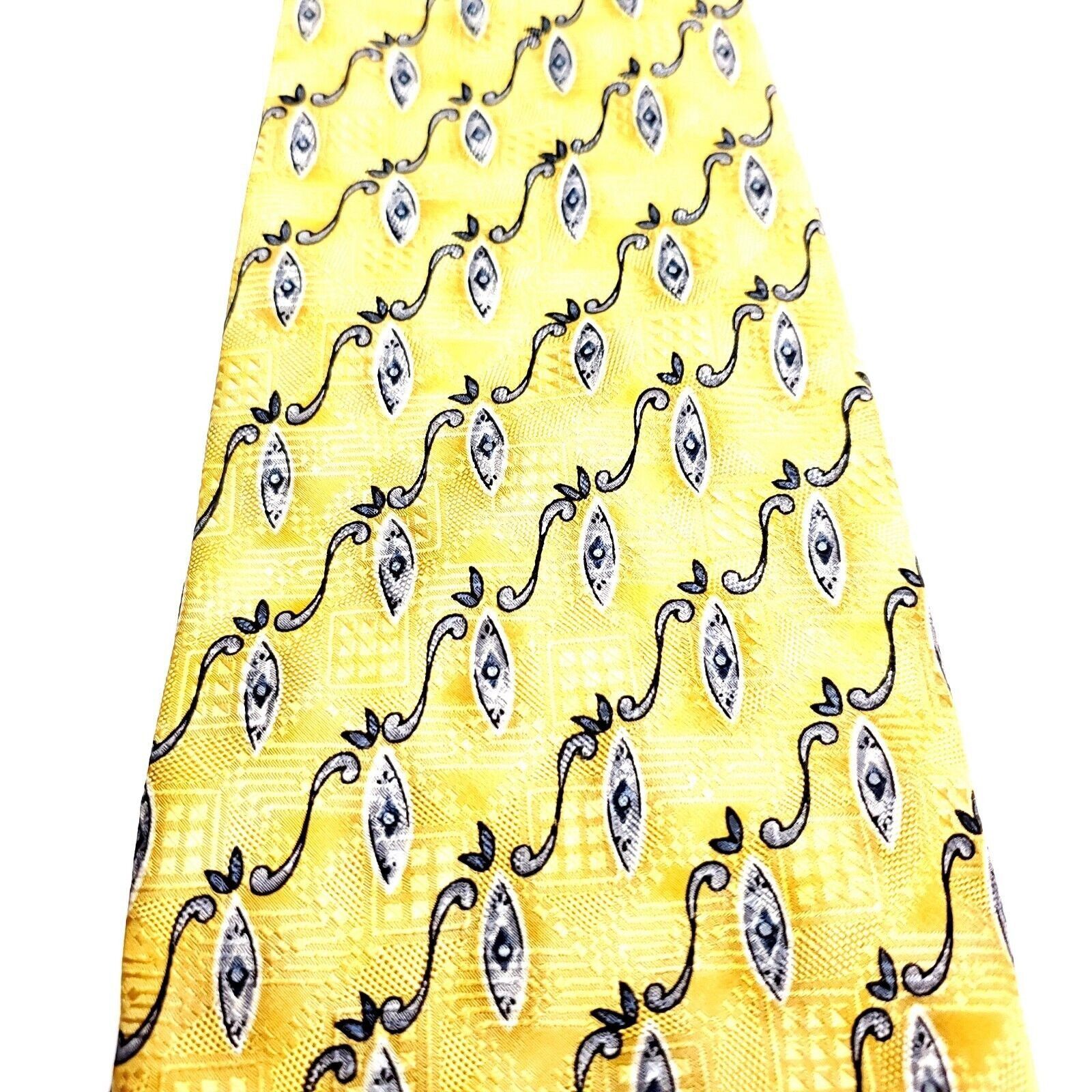 Jos. A. Bank Jos A Bank Yellow Silk Tie Woven Wide Graphic Striped Size ONE SIZE - 2 Thumbnail