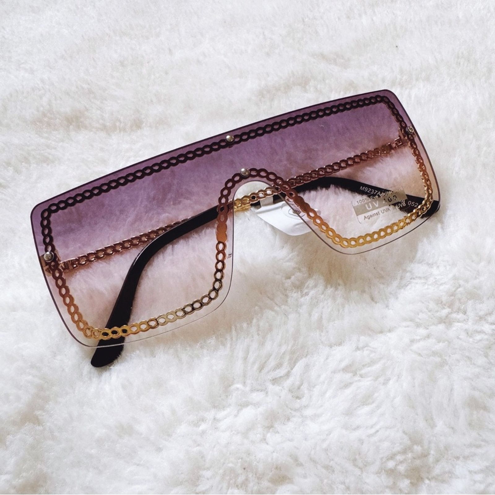 Other Christine Purple & Gold Chain Oversized Shield Sunglasses Size ONE SIZE - 3 Thumbnail