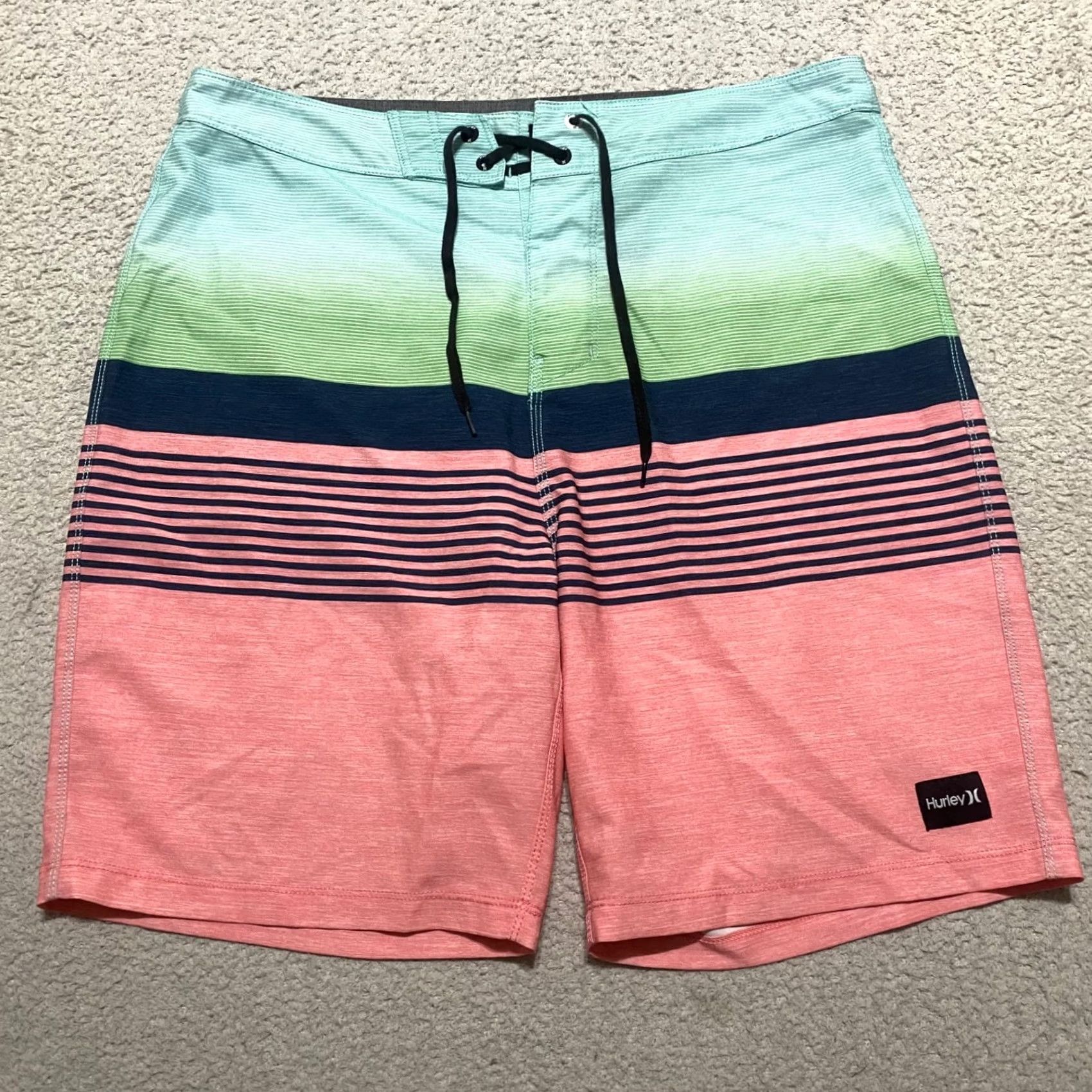 Hurley Hurley Mens Bermuda Shorts 32 Multicolor Striped Beach Casual Inseam 8" Pockets Hawaiian Outdoor Beach Theme Summer Spring Mens Size US 32 / EU 48 - 2 Thumbnail