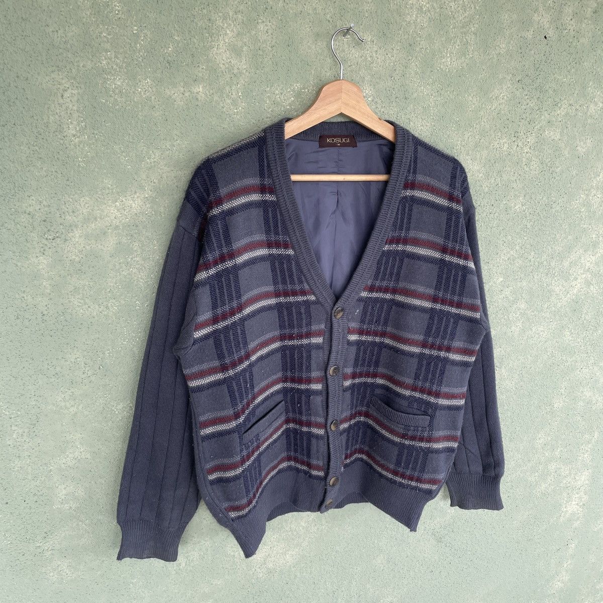 Aran Isles Knitwear × Japanese Brand Vintage Japan Kosugi Checkred Cardigan Knitwear Rare Size US M / EU 48-50 / 2 - 2 Thumbnail