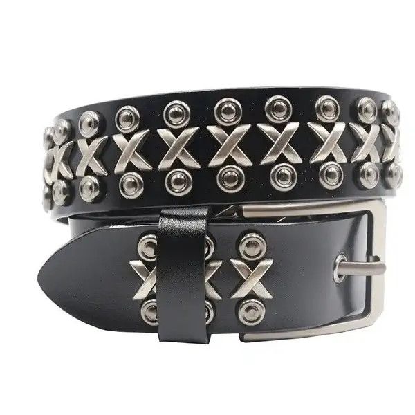 Leather X Rivet Split Leather Belt Size ONE SIZE - 1 Thumbnail