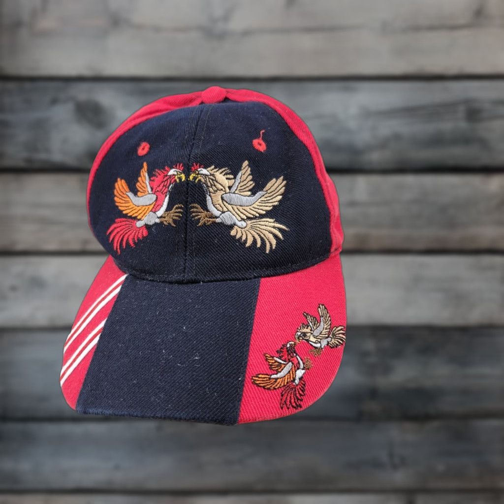 Vintage VINTAGE Roosters Chickens Cock Cartoon Baseball Hat Cap Lid Black Red MLB Strapback Men Adjustable Size Black Mens Hats Size ONE SIZE - 1 Thumbnail