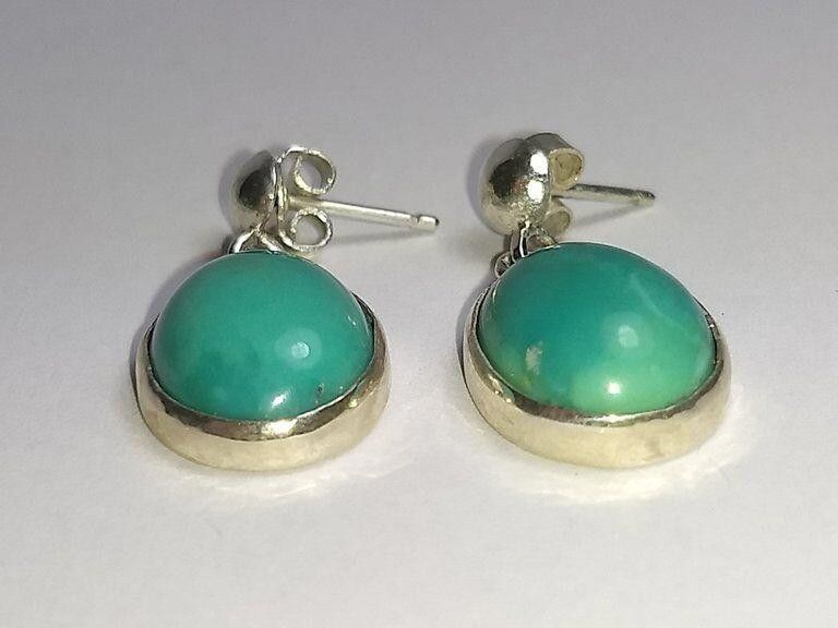Designer Mexican Sterling Silver Turquoise Cabochon Dangle Earrings Size ONE SIZE - 2 Thumbnail