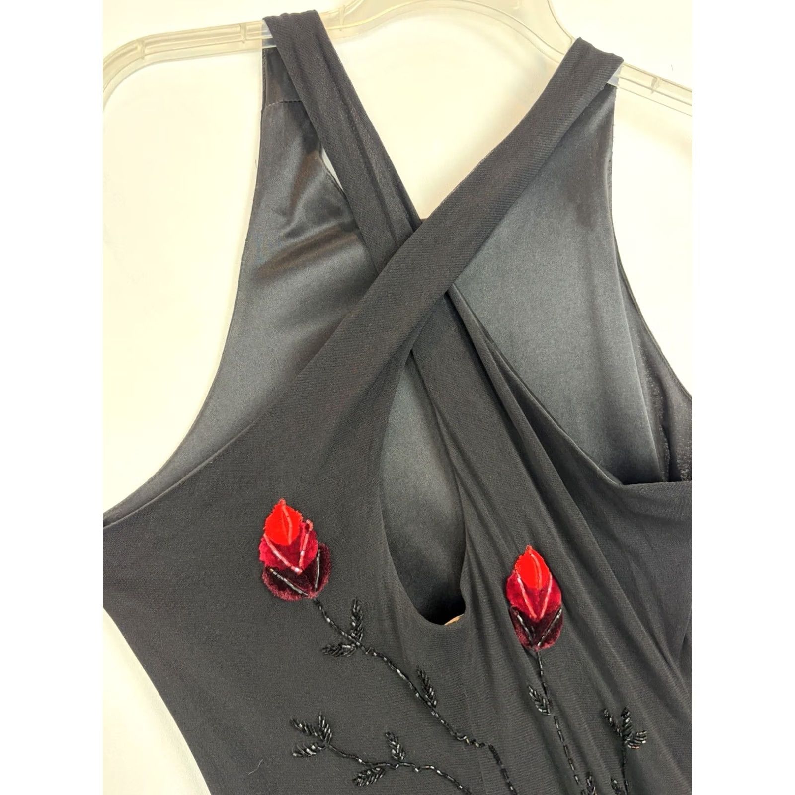 Vintage VINTAGE Cache Cache Formal Dress Womens 10 Black Beaded Red Flowers Maxi Long Silk Polyester Beaded 60" Shoulder to Hem Womens Size L / US 10 / IT 46 - 7 Thumbnail
