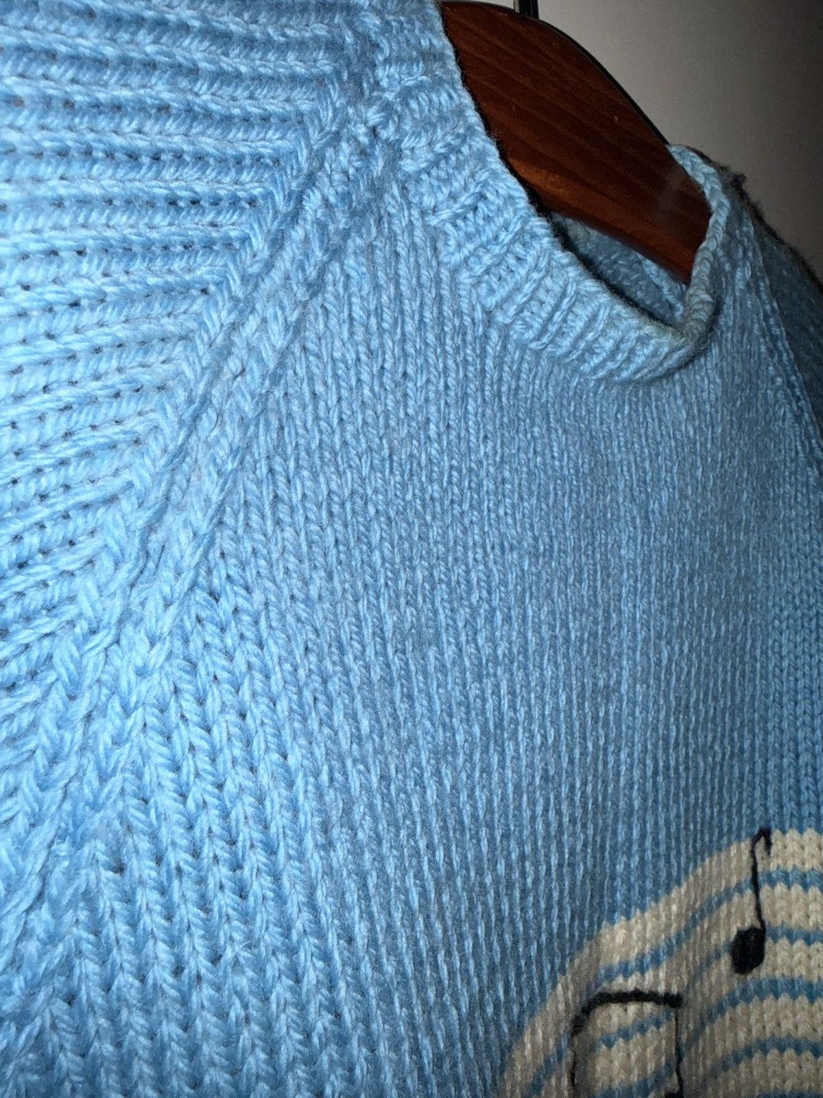 Other Vintage 80s Handmade European "Musical Note" Knit - Sky Blue Size US XL / EU 56 / 4 - 4 Thumbnail