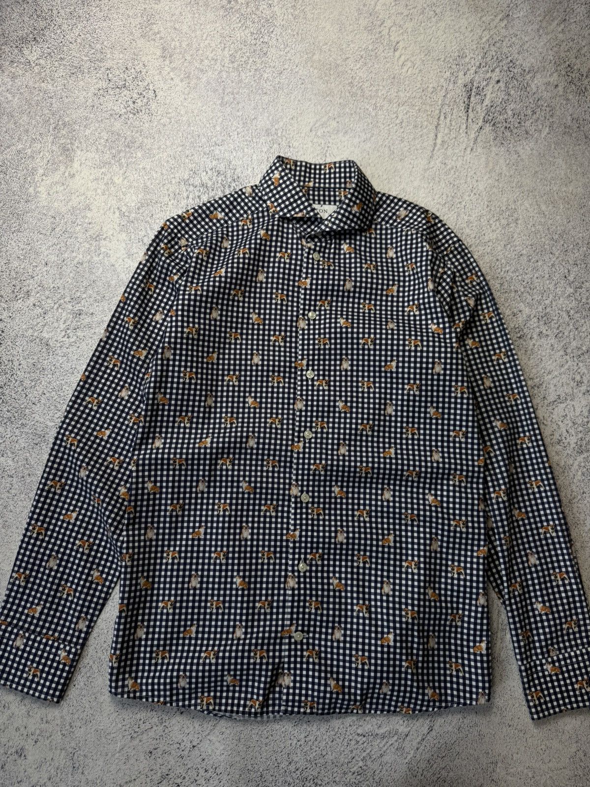 Eton ETON Mens Button Down Monogram Mops Slim Long Sleeve Shirt Size US M / EU 48-50 / 2 - 4 Thumbnail