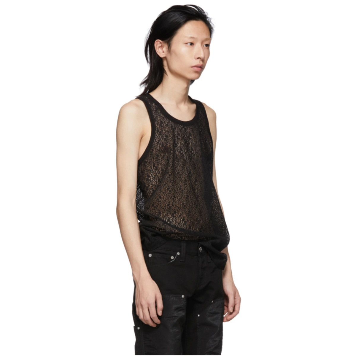 image of Helmut Lang Black Lace Tank Top, Men's (Size Medium)