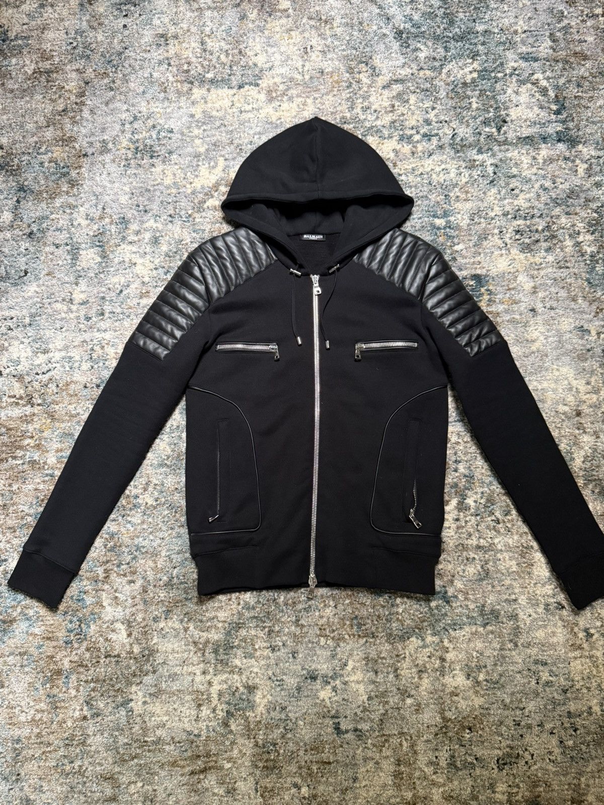Balmain BALMAIN biker asymmetric padded hoodie *rare* | Grailed
