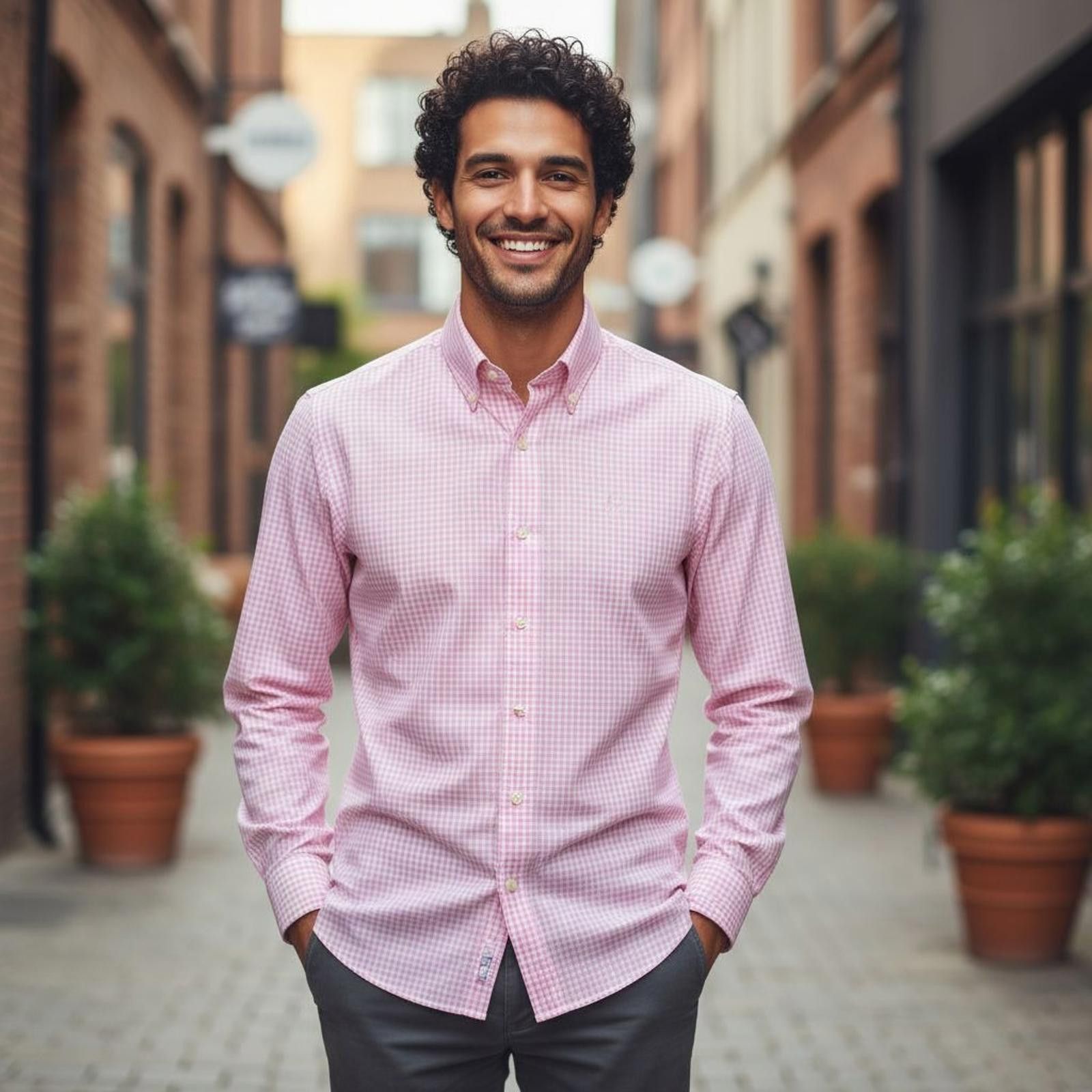 David Donahue David Donahue Trim Fit Pink Gingham Button-Up Shirt Size US M / EU 48-50 / 2 - 1 Thumbnail