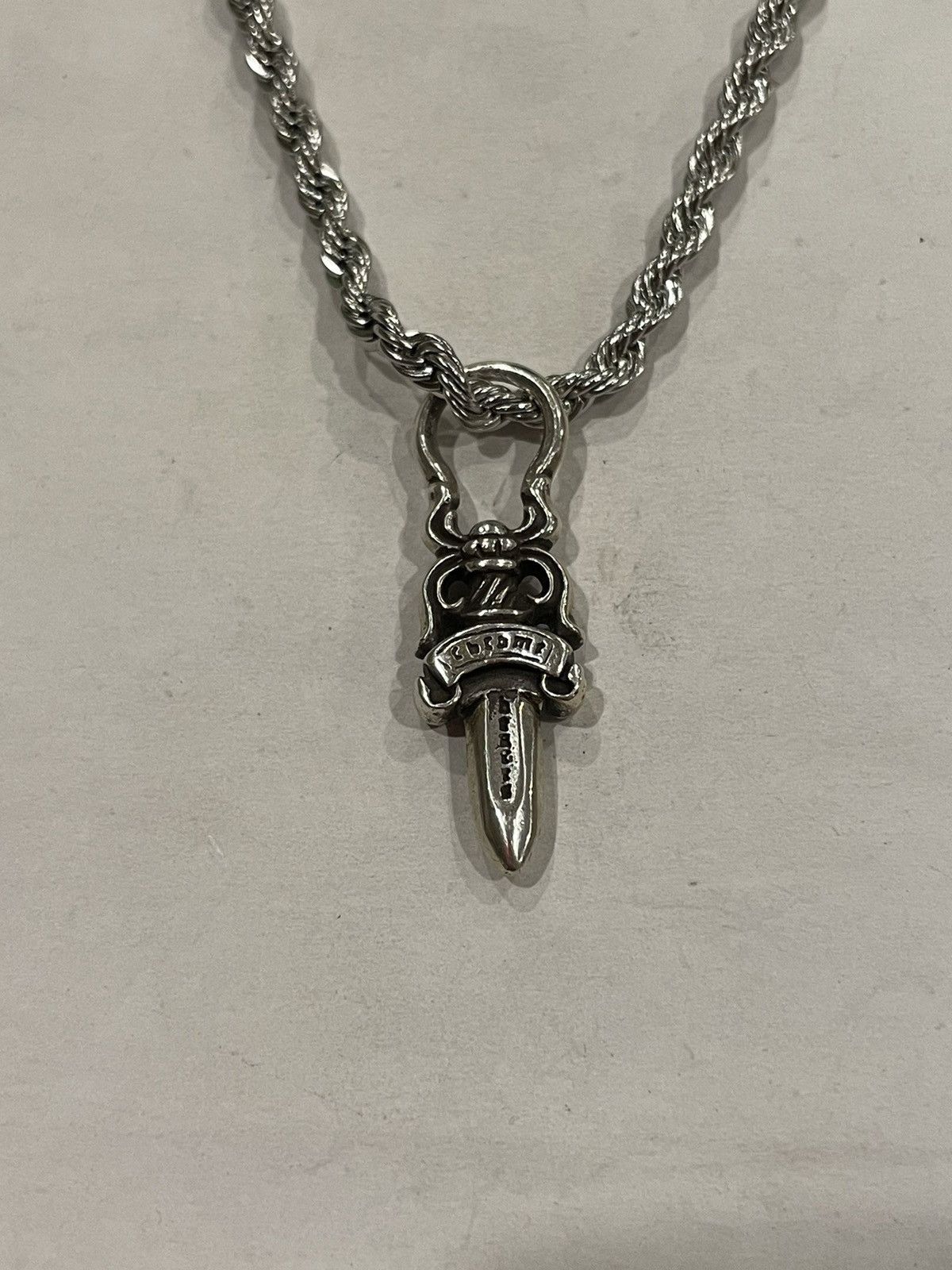 Chrome Hearts Dagger Pendant Rope Chain Necklace Silver 925