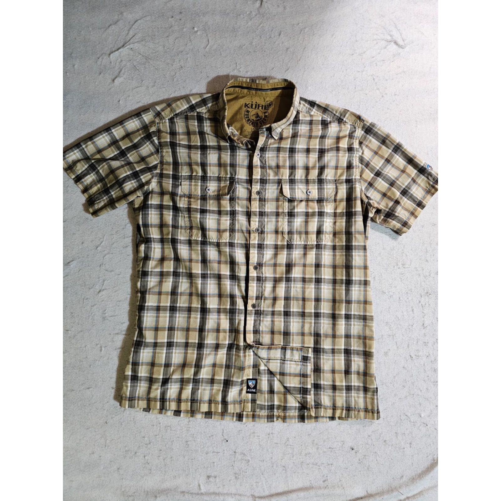 Vintage Kuhl Konquer Shirt Beige Plaid Button-Up Short Sleeve Eluxur Outdoor Mens Sz Lg Size US L / EU 52-54 / 3 - 2 Thumbnail