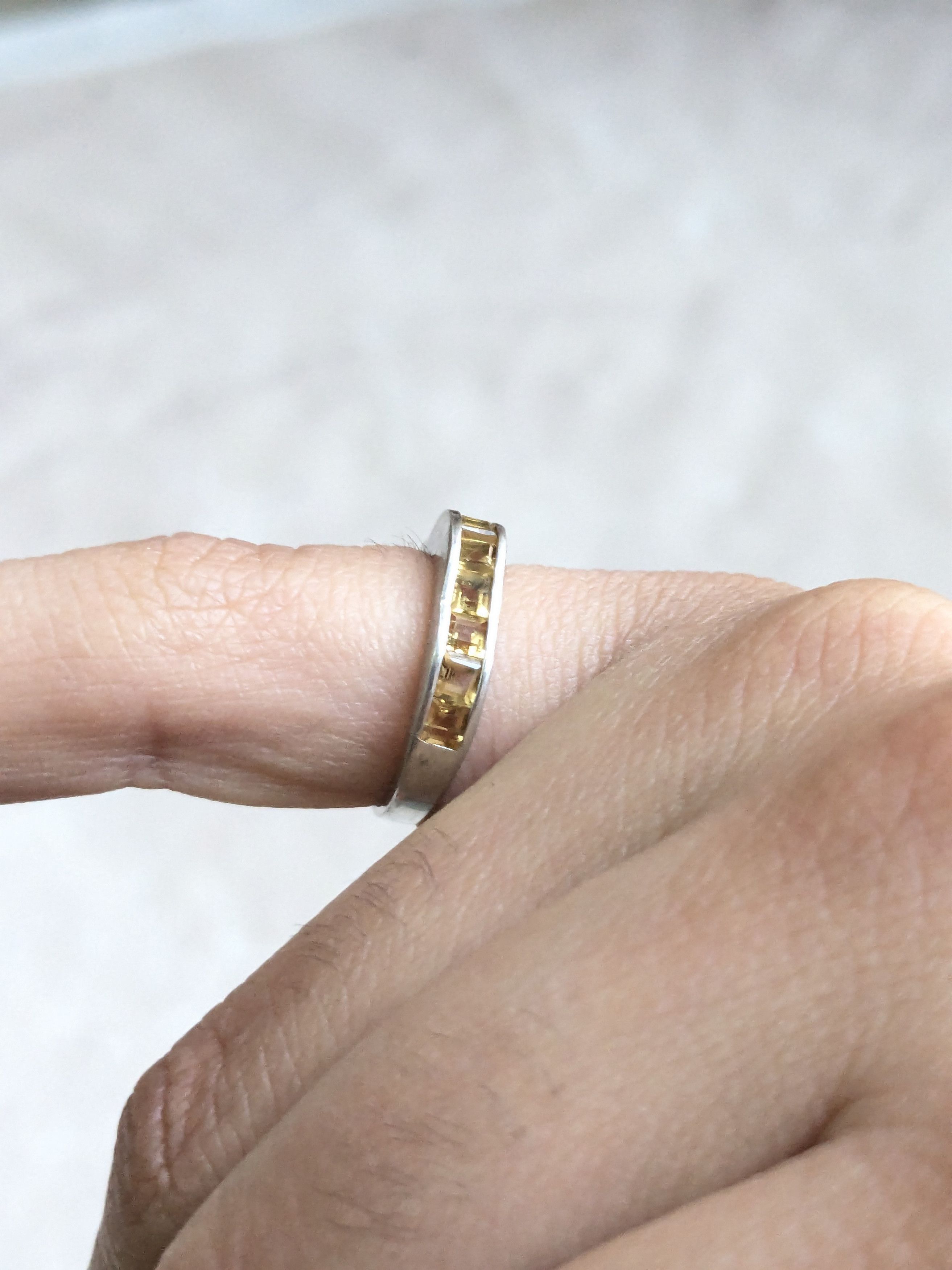 Sterling Silver Vintage Sterling Silver Band Ring 7 Yellow Citrine Size ONE SIZE - 9 Thumbnail