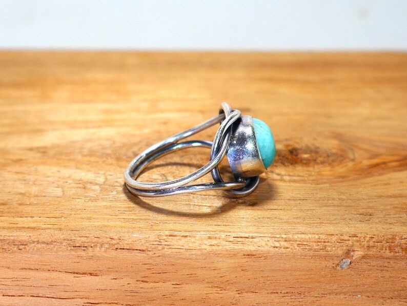Handmade Amazonite Ring: 925 Silver Knot, Blue Gemstone Jewelry Size ONE SIZE - 4 Thumbnail