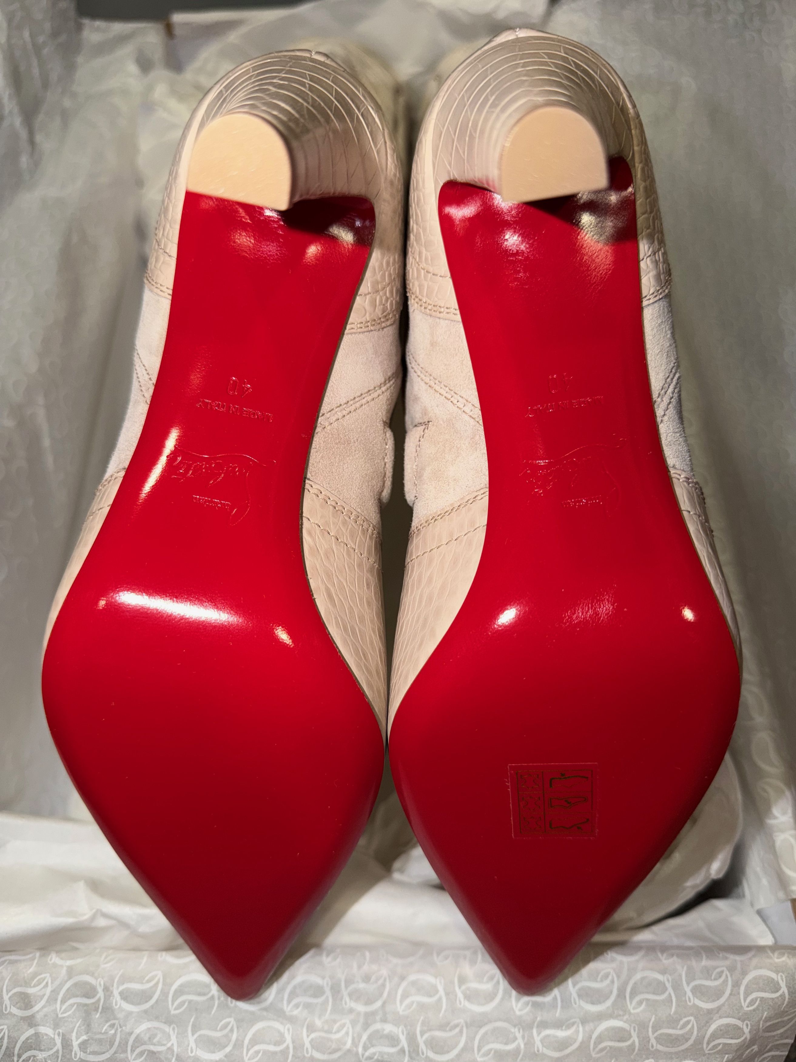 Christian Louboutin Santia Botta 85 Pearl Beige Western Knee High Heel Boot 40 Size US 10 / IT 40 - 19 Thumbnail
