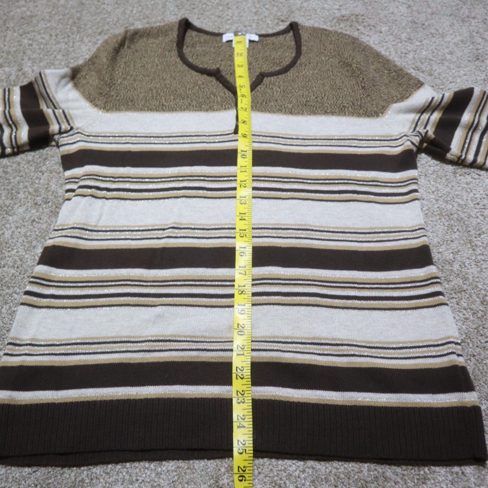 Liz Claiborne Liz Claiborne Shirt Women's Large Brown Striped Lightweight Knit Sweater Silk Cotton Size L / US 10 / IT 46 - 5 Thumbnail