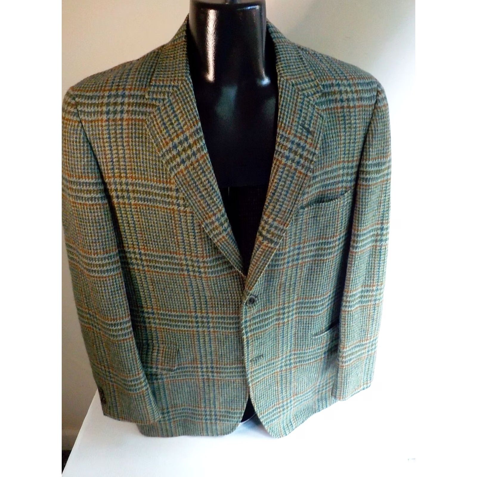 Vintage Criketeer for Strawbridge & Clothier 3 Button Plaid Blazer Wool Green 42R Mens Jacket Blazer Plaid Wool Green Mens 42R Size 42R - 2 Thumbnail