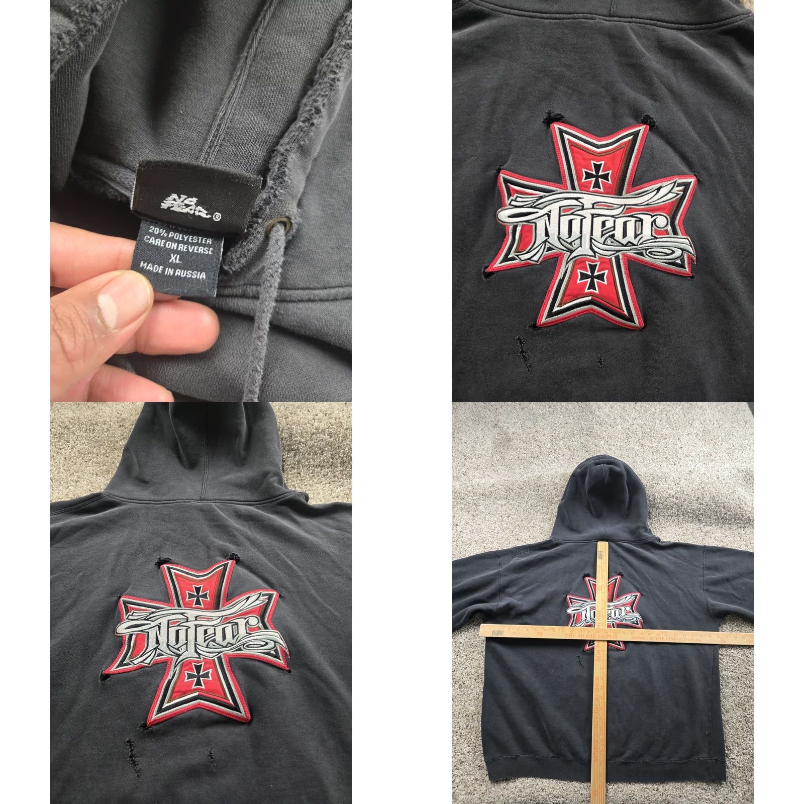 No Fear VINTAGE No Fear Hoodie XL Mens Black Cross Distressed Thrashed Faded Skater Y2K Size US XL / EU 56 / 4 - 9 Thumbnail