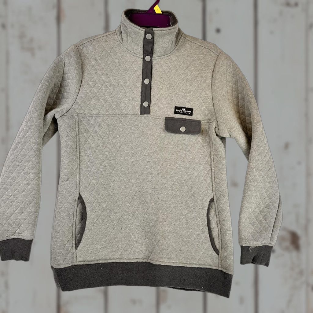 Vintage Simply Southern Sweatshirt Womens M Gray Quilted Snap Pullover Mock Neck Argyle/Diamond Size M / US 6-8 / IT 42-44 - 1 Thumbnail
