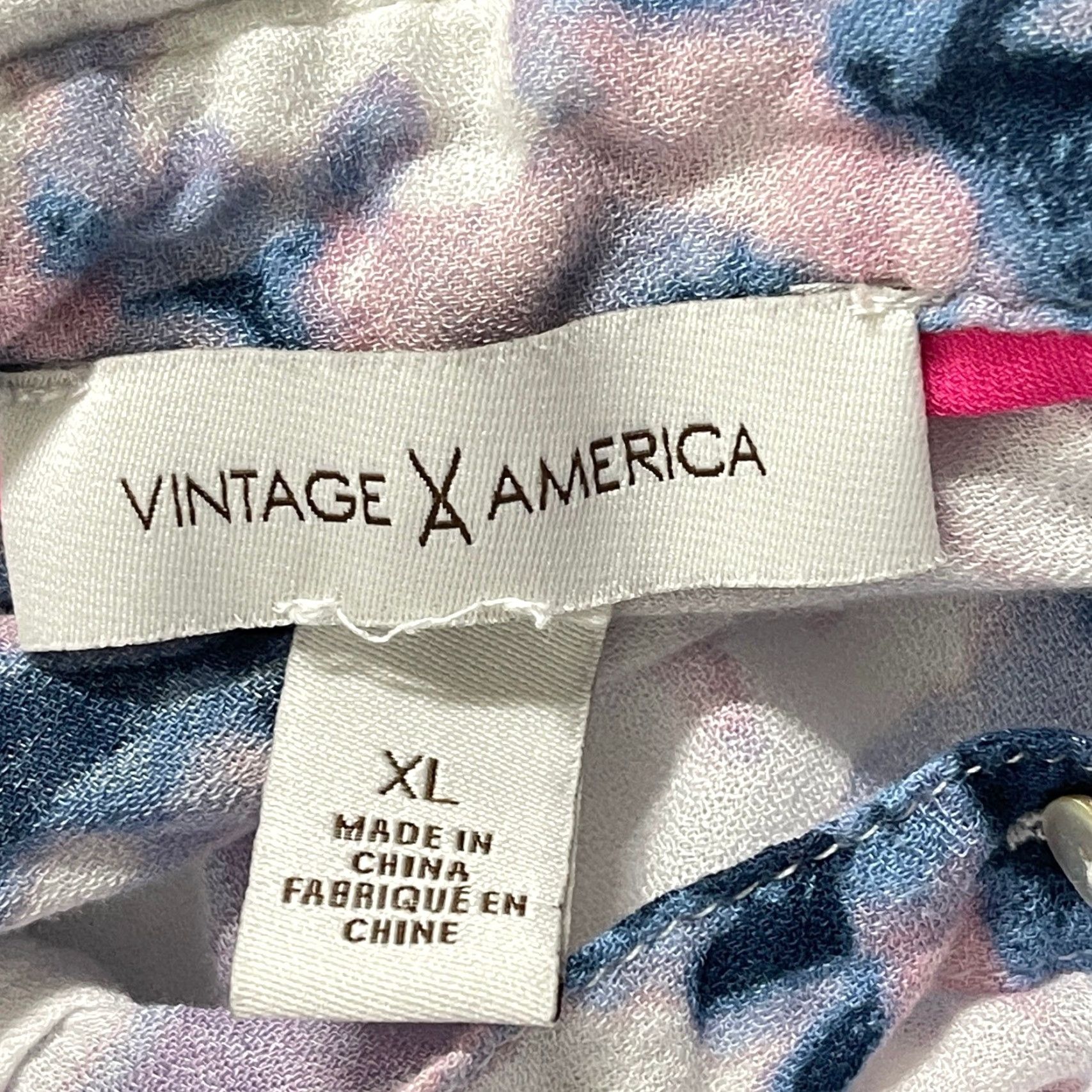 Vintage VINTAGE America Blouse Shirt Women XL Pink Blue Pastel Roll Tab Sleeves Abstract Long Sleeve Button Casual Office Size XL / US 12-14 / IT 48-50 - 6 Thumbnail