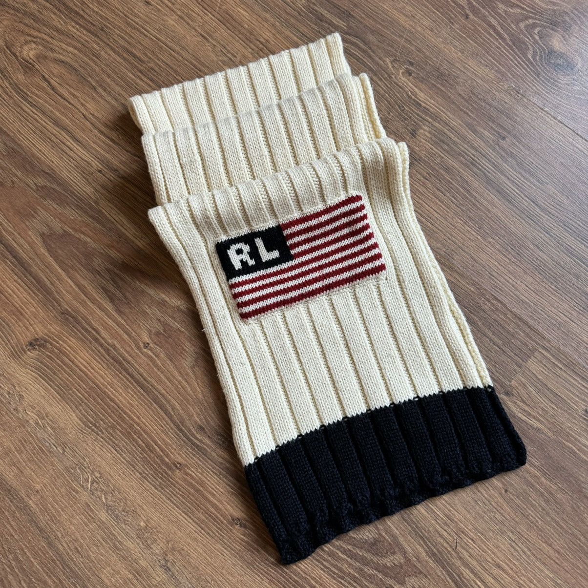 Polo Ralph Lauren × Ralph Lauren Vintage Polo Ralph Lauren Flag Knit Scarf White/Blue 90s Size ONE SIZE - 2 Thumbnail