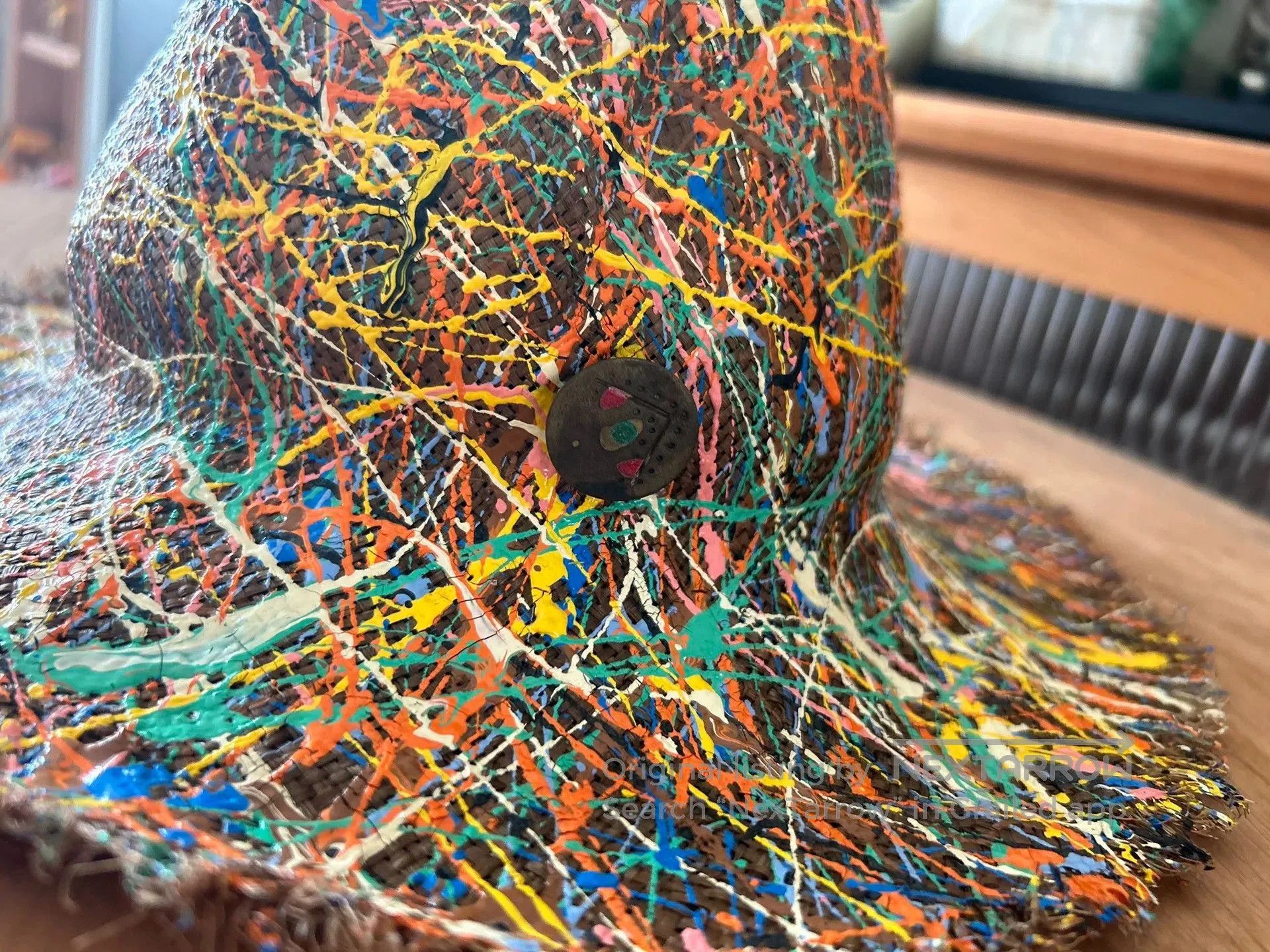 Kapital colorful artistic straw hat for kids. Size ONE SIZE - 7 Thumbnail