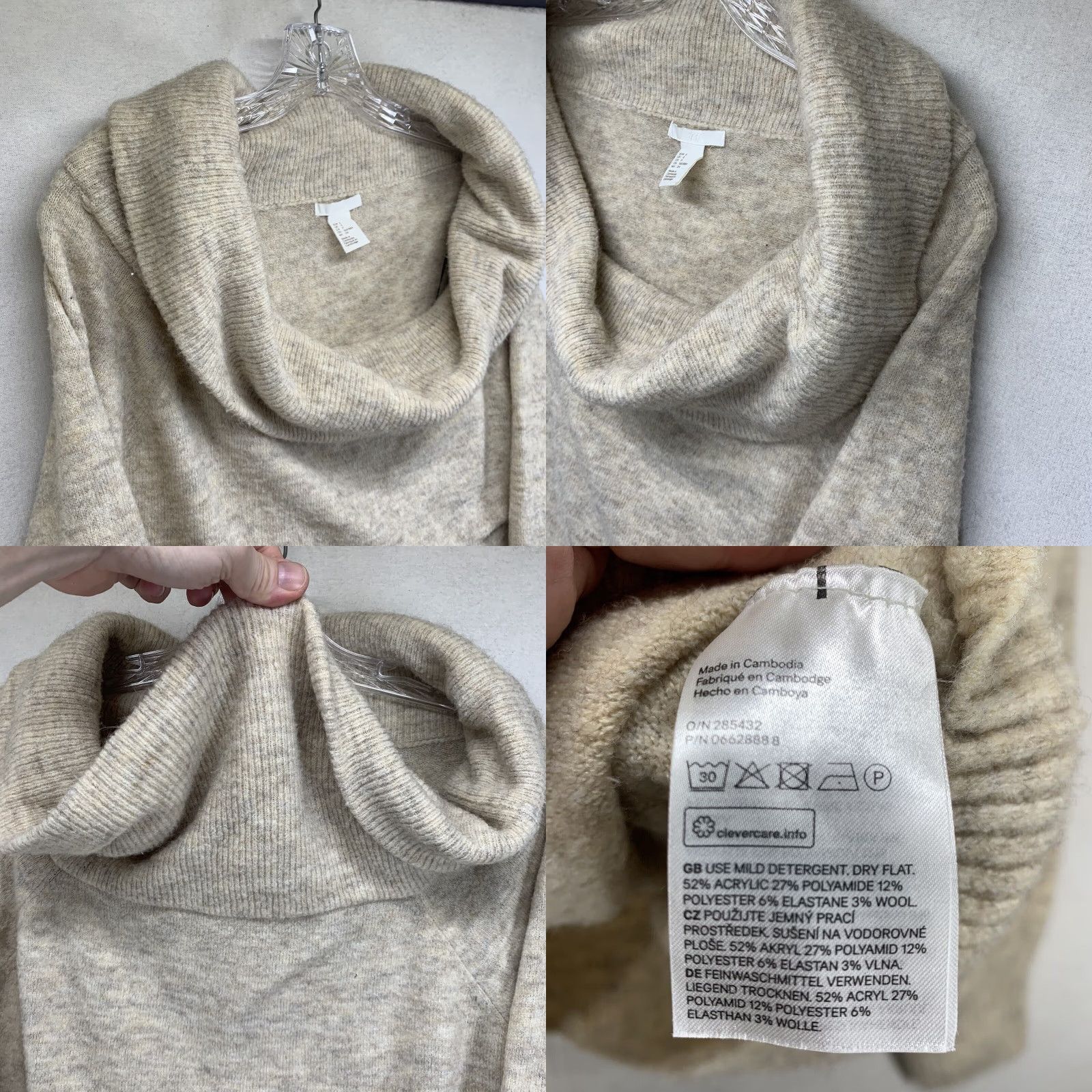 H&M H&M Wool Blend Cowl Neck Sweater Womens Size Small Long Sleeve Beige Pullover small Womens Boho City Classic 90s? Size S / US 4 / IT 40 - 8 Thumbnail