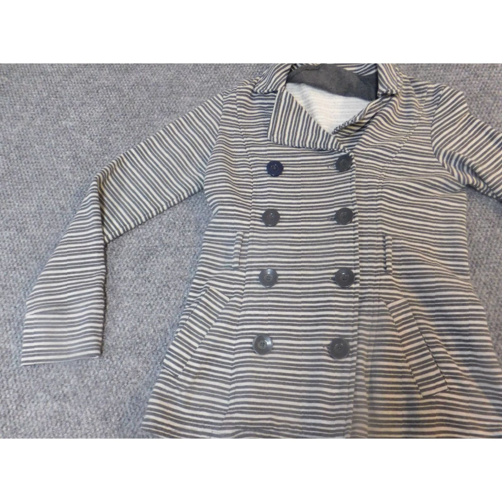 Merona Merona Womens Pea Coat Small Gray Striped Jacket Coat Knit Cotton Blend Button Zip Collared Winter Casual Petite Womens Mens? Wait. Size S / US 4 / IT 40 - 3 Thumbnail