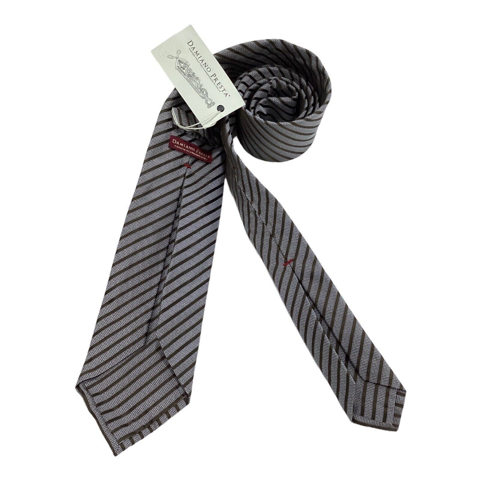Other DAMIANO PRESTA 7Folds Gray Striped Luxury Silk Tie Hand Made Size ONE SIZE - 3 Thumbnail
