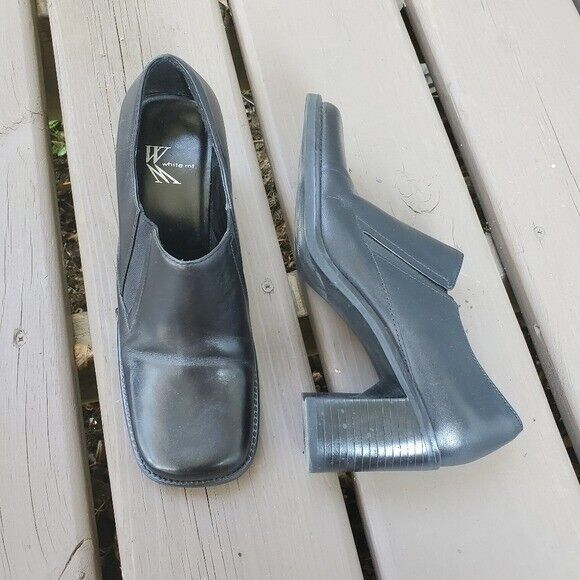 Vintage Vintage 90s y2k Square Toe Chunky Heel Black Leather Pumps Size US 7 / IT 37 - 1 Thumbnail