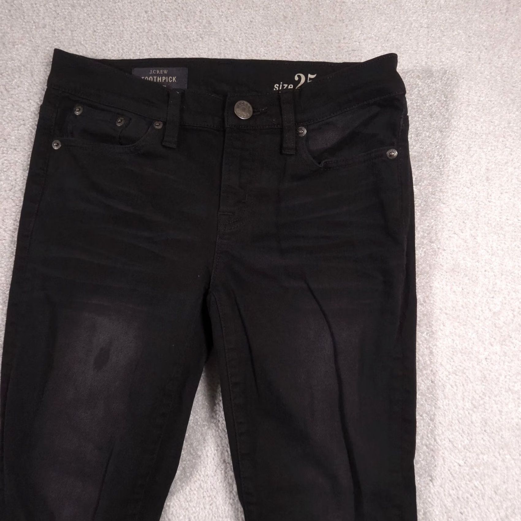 J.Crew J.CREW Toothpick Jeans Womens 25 Black Mid Rise Distressed Skinny Stretch Denim Jeans Size 42" / US 20 - 4 Thumbnail