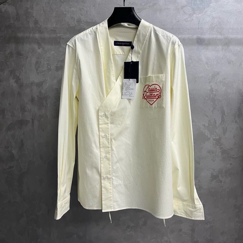 Louis Vuitton White Asymmetric Logo Long Sleeve Shirt-2508