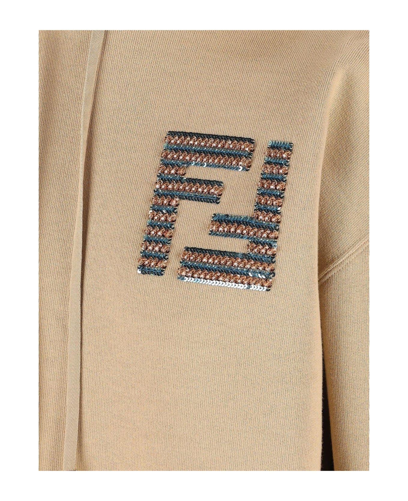 Fendi o1loc1c0126 Ff Sequin-embellished Drawstring Hoodie in Beige Size S / US 4 / IT 40 - 3 Thumbnail