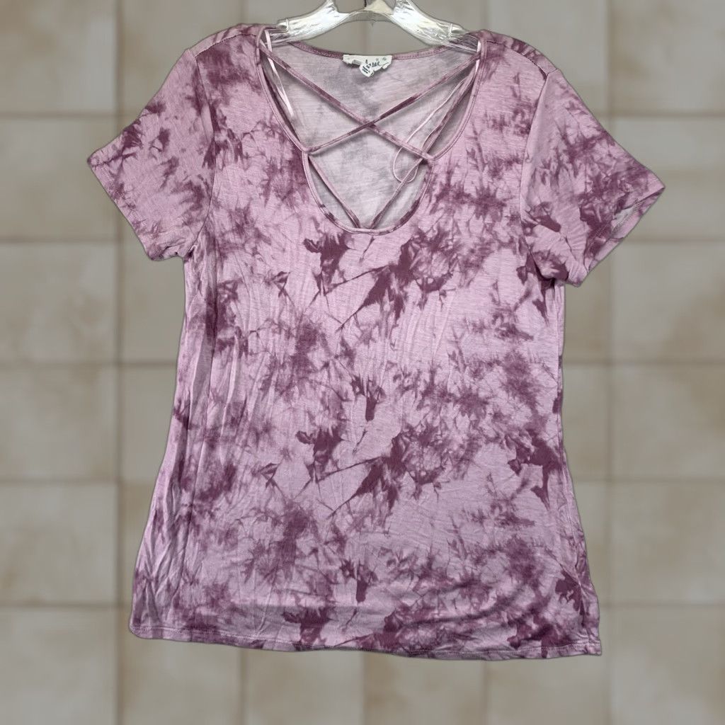 Vintage VINTAGE Cloud Chaser Women's 90s T-Shirt Casual Short Sleeve Rayon Spandex V-Neck Purple Geometric Slimming Spring Summer Size M / US 6-8 / IT 42-44 - 1 Thumbnail