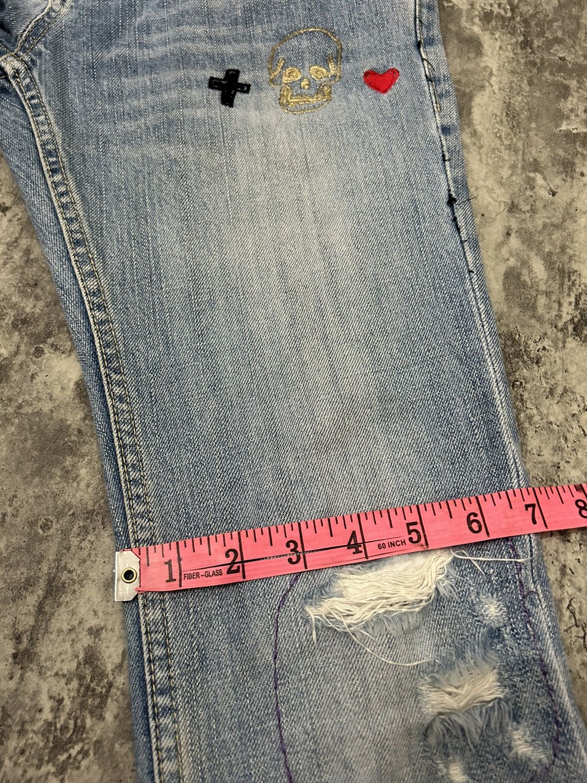 Hysteric Glamour × Japanese Brand × Seditionaries Word Wide Love Skull Ring Distressed Jeans Size US 30 / EU 46 - 18 Thumbnail