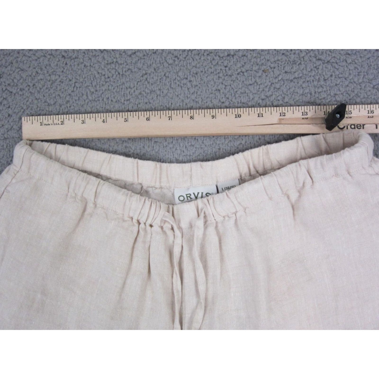 Orvis Orvis Pants Womens Large Creme 100% Linen Pull On Drawstring Lounge Beach Crop Linen Wide-Leg Casual Beach City Womens Size 36" / US 14 / IT 50 - 4 Thumbnail