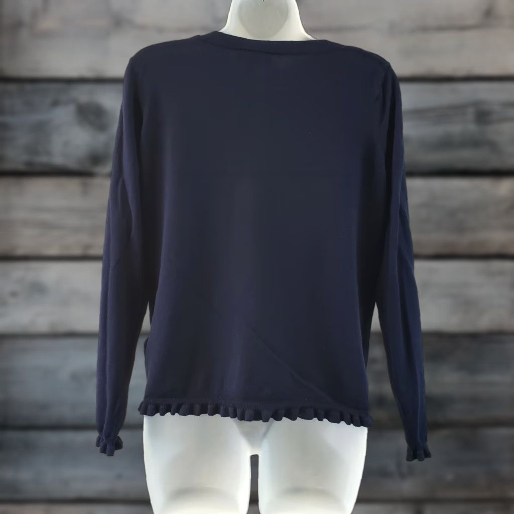 Vintage Wallis Womens Sweater Size 12 Solid Blue Ruffle Hem Long Sleeve Viscose Blend Pullover Knit Womens Pullover Blue 12 Wallis Womens Sweater Size XL / US 12-14 / IT 48-50 - 1 Thumbnail