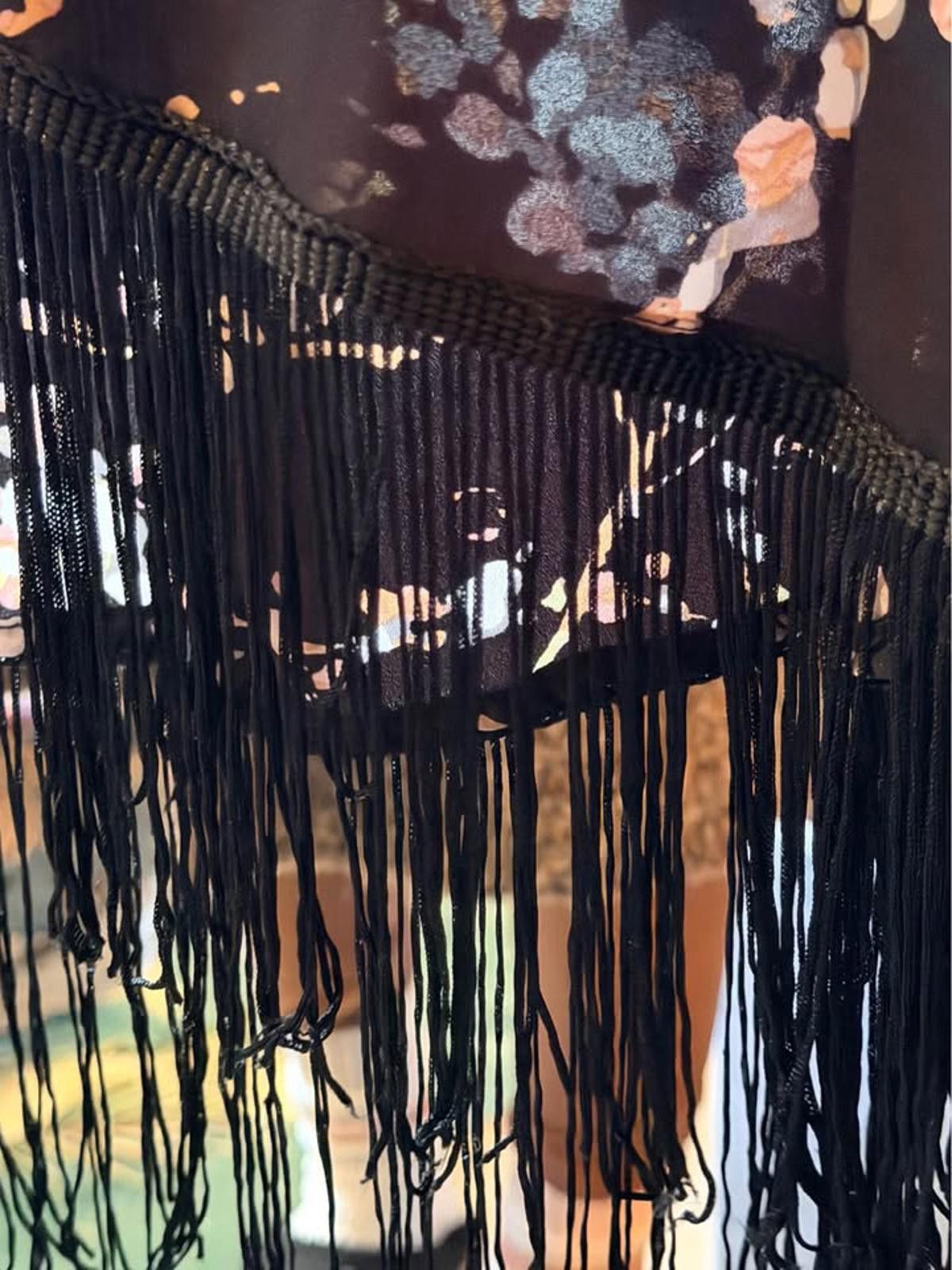 Black Noise White Rain Black Floral Kimono with Fringe Detail Size Small Size S / US 4 / IT 40 - 4 Thumbnail