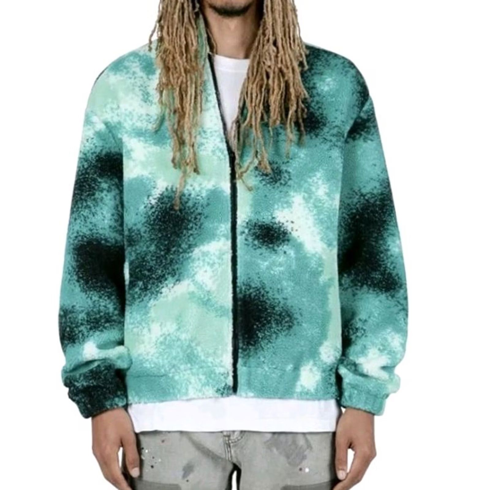 MNML mnml Green Splash Zip Up Jacket- Size L - Color Green/Black Mens Jacket Size US L / EU 52-54 / 3 - 2 Thumbnail