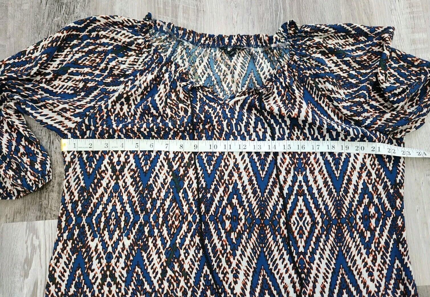 Designer Signature Studio Blouse Medium Blue Orange V Neck 3/4 Size M / US 6-8 / IT 42-44 - 5 Thumbnail