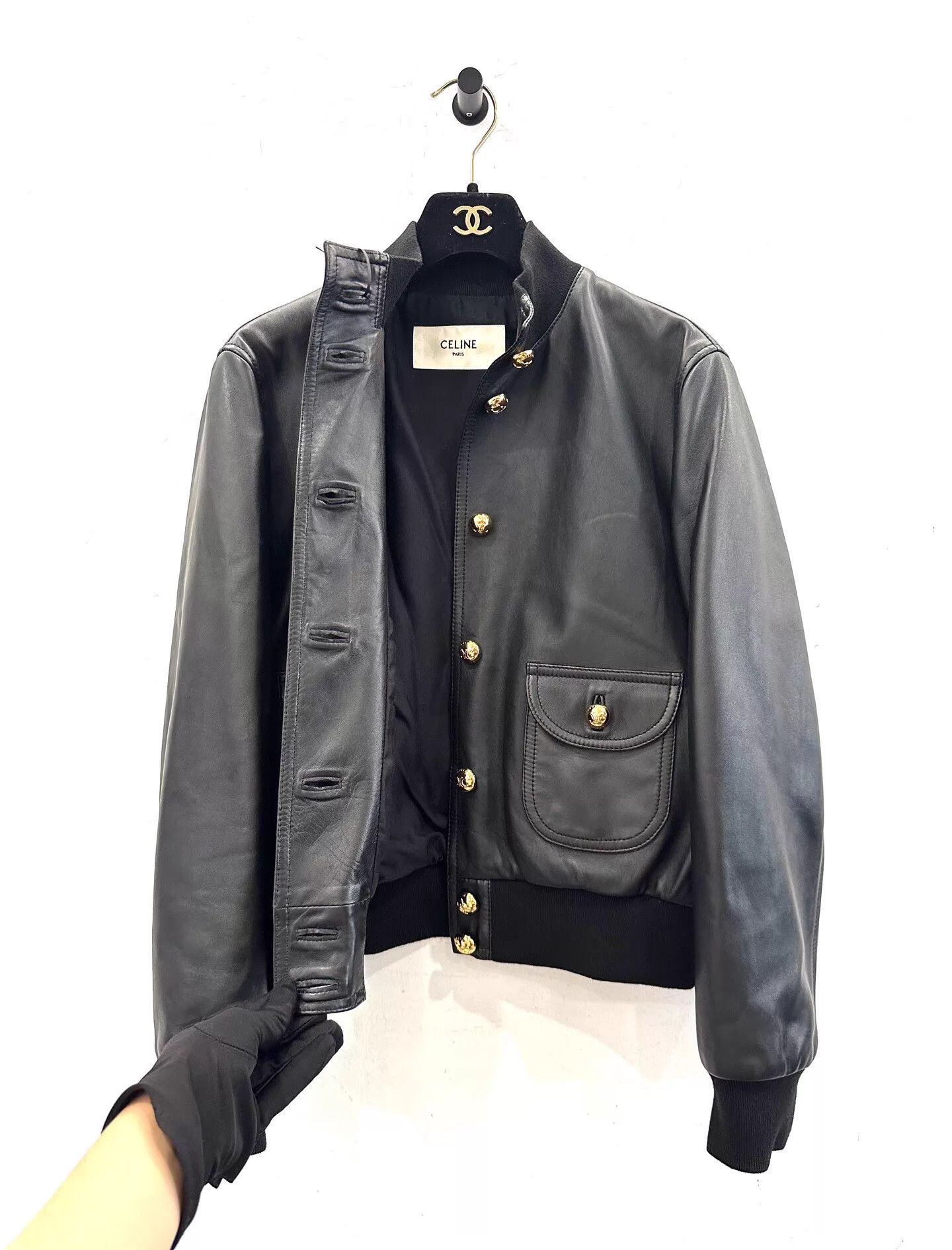 Celine Celine women's black lambskin Triomphe gold-button jacket Size XS / US 0-2 / IT 36-38 - 4 Thumbnail