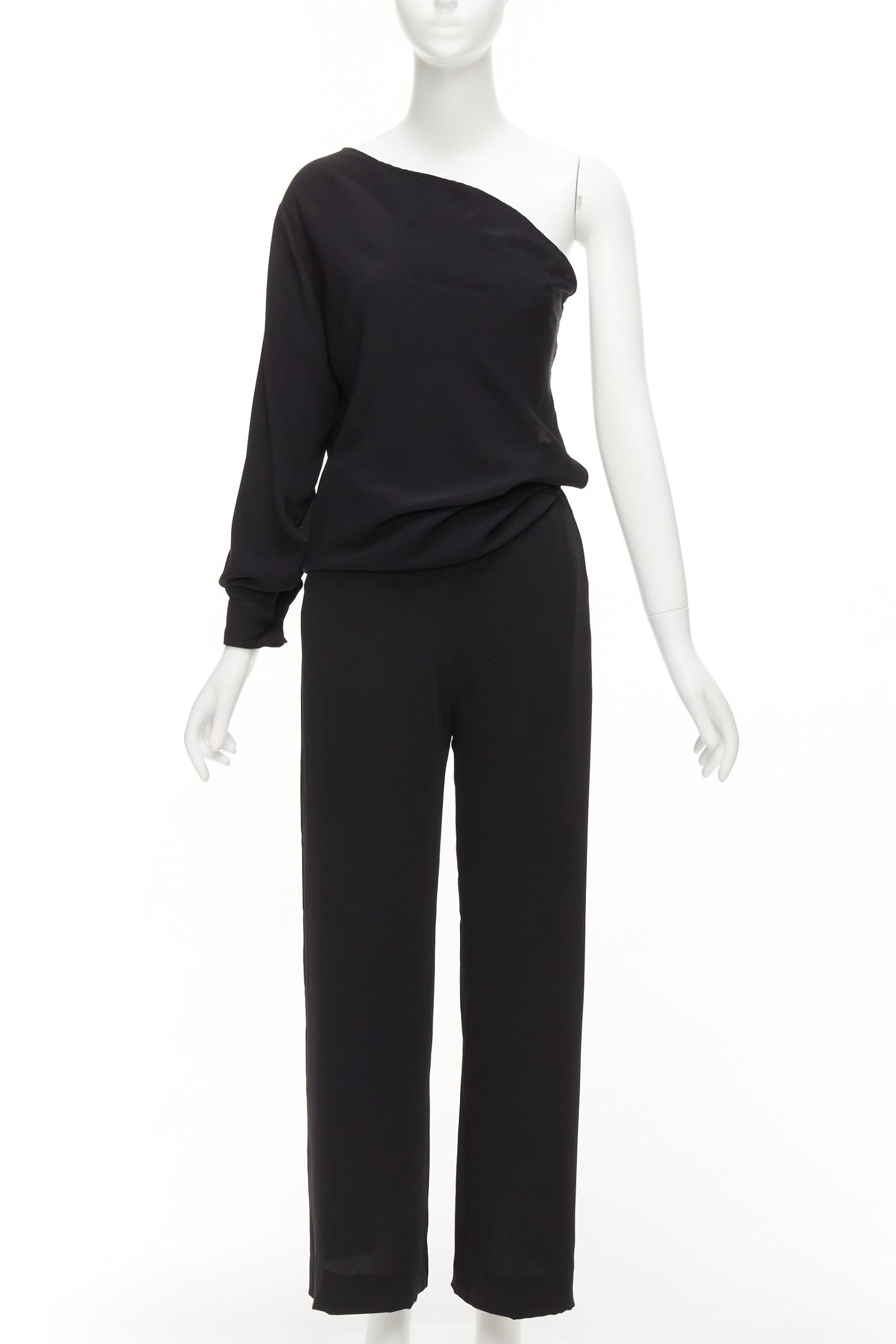 image of Maison Margiela Mm6 Black One Shoulder Drape Cut Cropped Jumpsuit Fr36 S, Women's (Size 27)